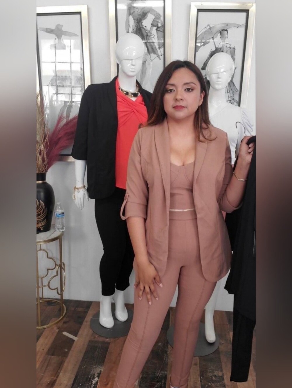Women's Taupe Ponte Pants & Blazer Set - Two-Piece Jumpsuit Alternative